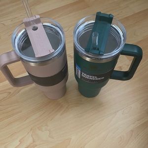 STANLEY Adventure Quencher Travel Tumblr 40oz in pink stawflower + forest green